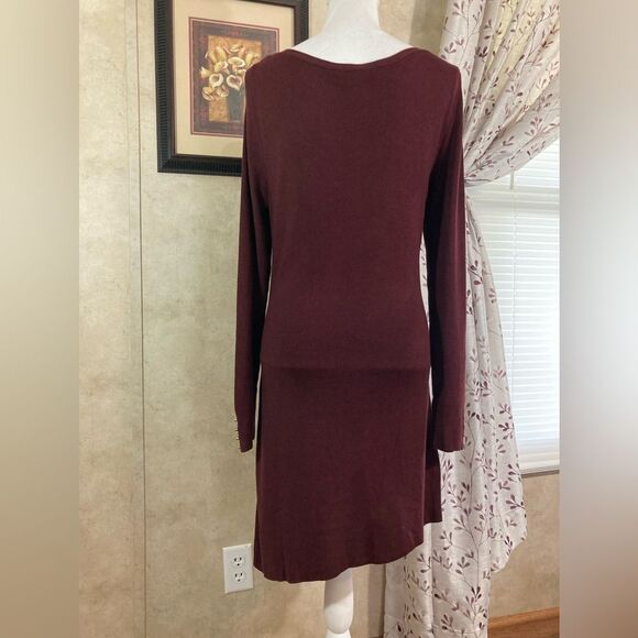 White House Black Market Dress Women’s L Maroon Red LS Casual Cocktail Night - Picture 2 of 11